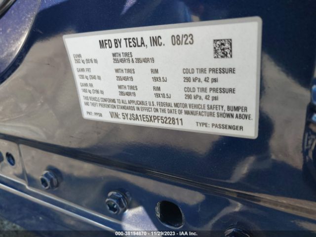 2023 TESLA MODEL S 5YJSA1E5XPF522811 Photo 8