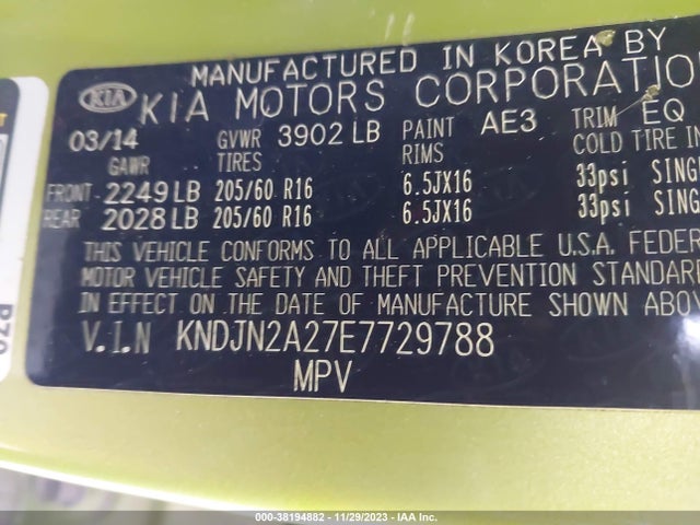 KIA Soul 2014 KNDJN2A27E7729788 Image 9