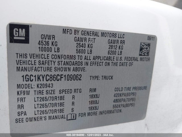 2012 CHEVROLET SILVERADO 2500HD LTZ VIN: 1GC1KYC86CF109062