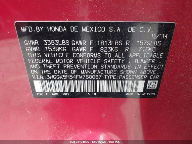 3HGGK5H54FM760087 Honda FIT LX