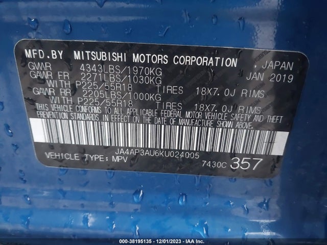 2019 MITSUBISHI OUTLANDER SPORT 2.0 LE VIN: JA4AP3AU6KU024005
