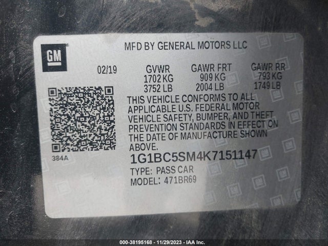 Chevrolet CRUZE LS 2019 1G1BC5SM4K7151147 Image 9