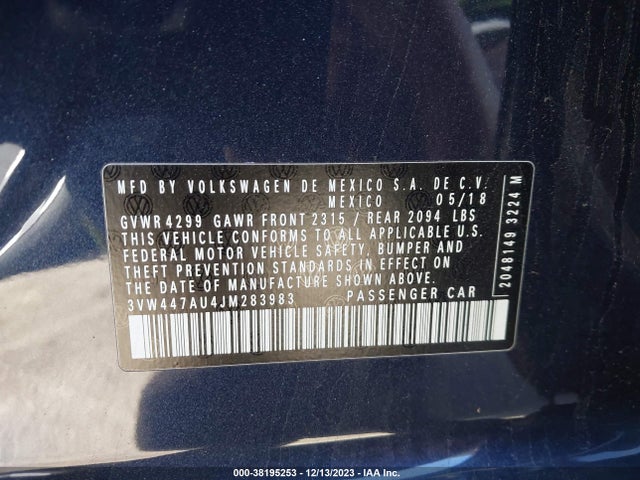 2018 VOLKSWAGEN GOLF GTI 2.0T AUTOBAHN/2.0T S/2.0T SE VIN: 3VW447AU4JM283983