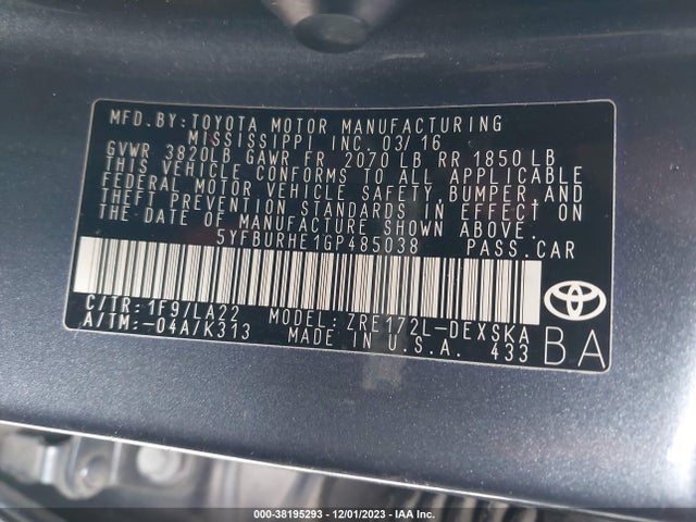 Toyota Corolla S Premium 2016 5YFBURHE1GP485038 Image 9