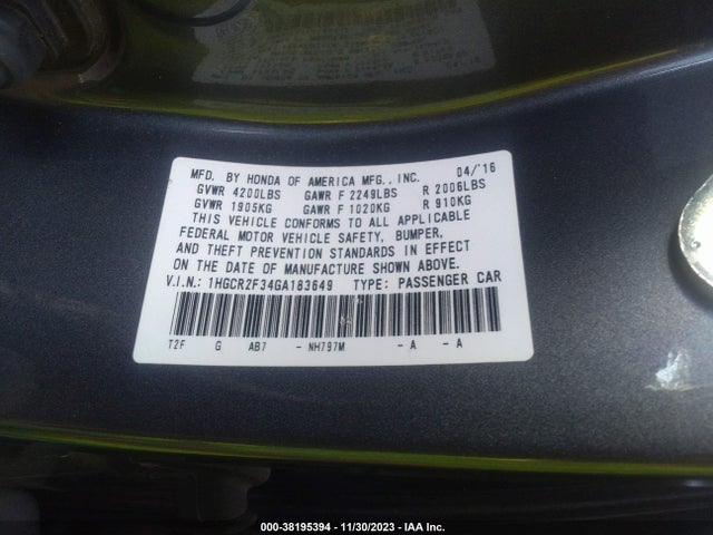 Honda ACCORD LX 2016 1HGCR2F34GA183649 Image 9