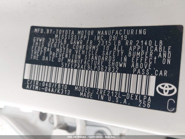 Toyota COROLLA LE 2020 5YFEPRAE9LP062832 Image 9