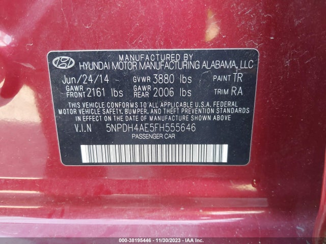 2015 HYUNDAI ELANTRA SE VIN: 5NPDH4AE5FH555646
