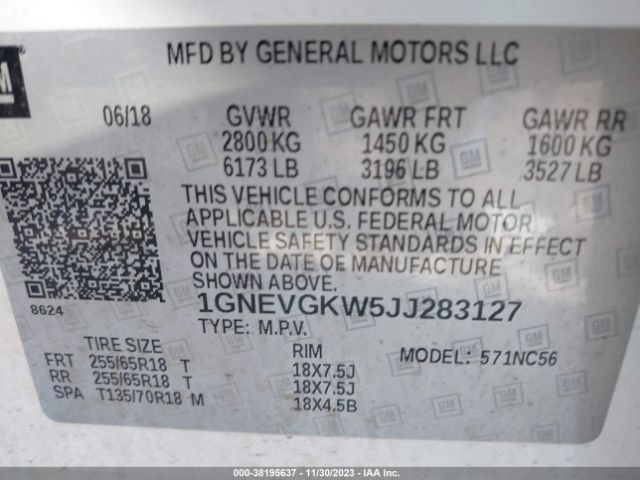 1GNEVGKW5JJ283127 Chevrolet Traverse 1lt