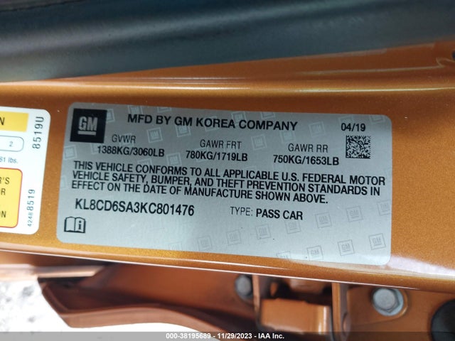 Chevrolet Spark 1lt Cvt 2019 KL8CD6SA3KC801476 Image 9