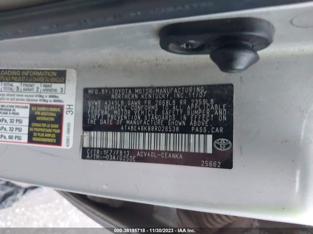 2008 TOYOTA CAMRY LE VIN: 4T4BE46K88R026538