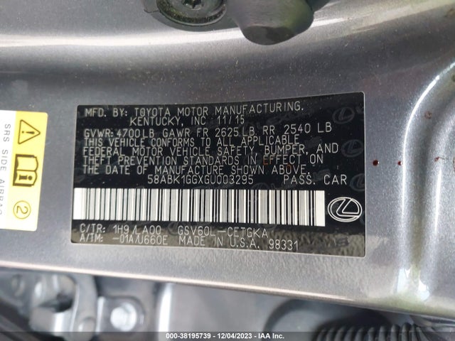 Lexus ES 350 2016 58ABK1GGXGU003295 Image 9