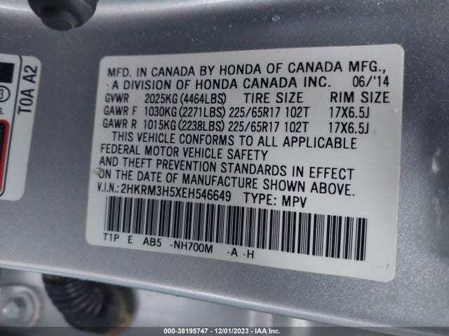 Honda CR-V EX 2014 2HKRM3H5XEH546649 Image 9