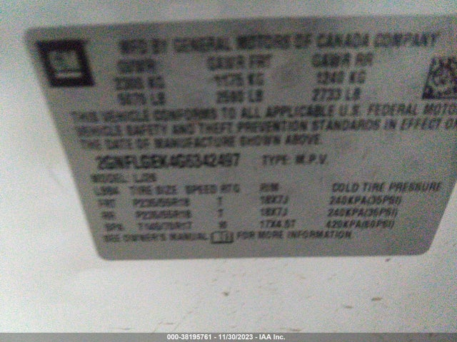 Chevrolet Equinox Ltz 2016 2GNFLGEK4G6342497 Image 9