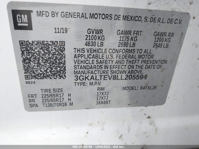 2020 GMC TERRAIN AWD SLE VIN: 3GKALTEV8LL205594