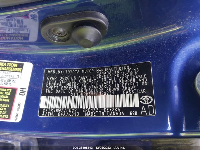 2014 TOYOTA COROLLA S PLUS VIN: 2T1BURHE5EC039231