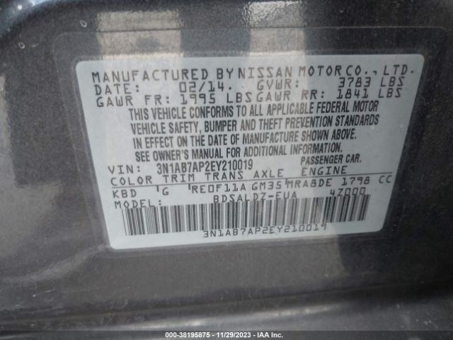 3N1AB7AP2EY210019 Nissan Sentra Fe+ S/fe+ Sv/s/sl/sr/sv