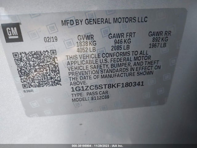 Chevrolet Malibu 1fl 2019 1G1ZC5ST8KF180341 Image 9