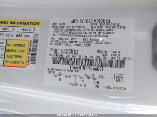 Ford Mustang Ecoboost 2018 1FA6P8TH1J5166091 Image 9
