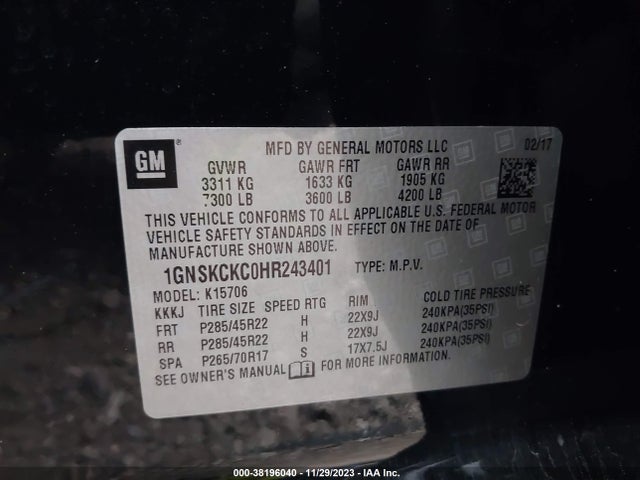 Chevrolet Tahoe Premier 2017 1GNSKCKC0HR243401 Image 9