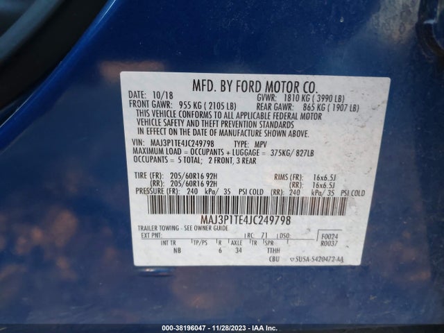 2018 FORD ECOSPORT SE VIN: MAJ3P1TE4JC249798
