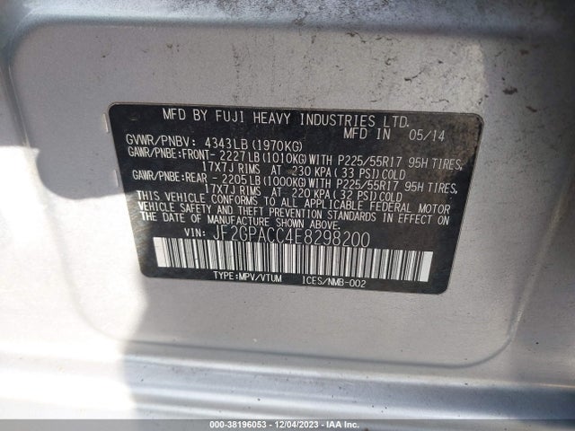 2014 SUBARU XV CROSSTREK 2.0I PREMIUM VIN: JF2GPACC4E8298200