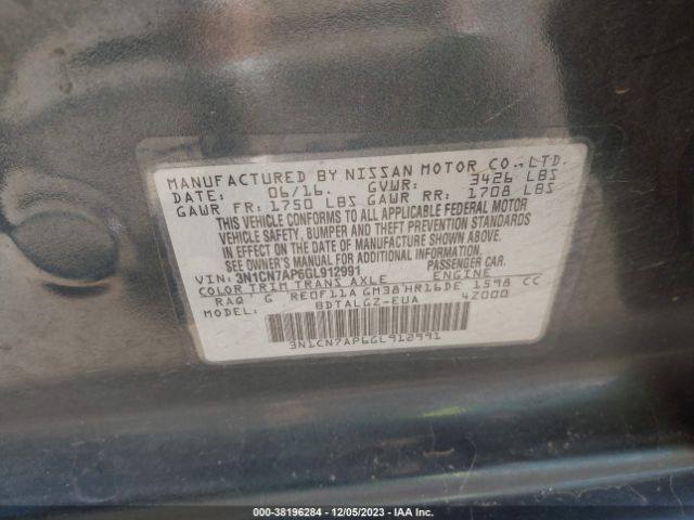 3N1CN7AP6GL912991 Nissan Versa 1.6 Sl