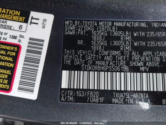 5TDKDRBH6PS506198 Toyota Highlander Le