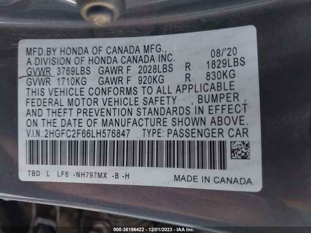 Honda Civic Lx 2020 2HGFC2F66LH576847 Image 9