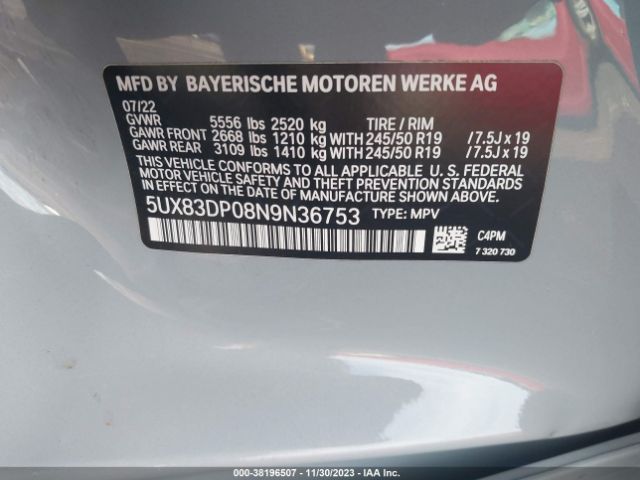 5UX83DP08N9N36753 BMW X3 M40i