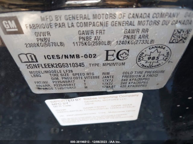 Chevrolet EQUINOX LS 2016 2GNFLEEK2G6310345 Image 9