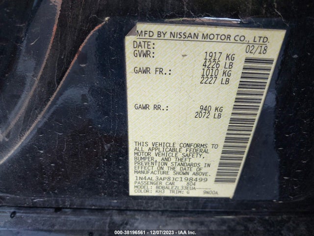Nissan Altima 2.5 S 2018 1N4AL3AP8JC198499 Image 9