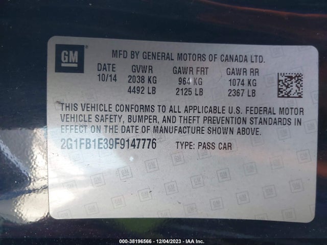 Chevrolet Camaro 2ls 2015 2G1FB1E39F9147776 Image 9