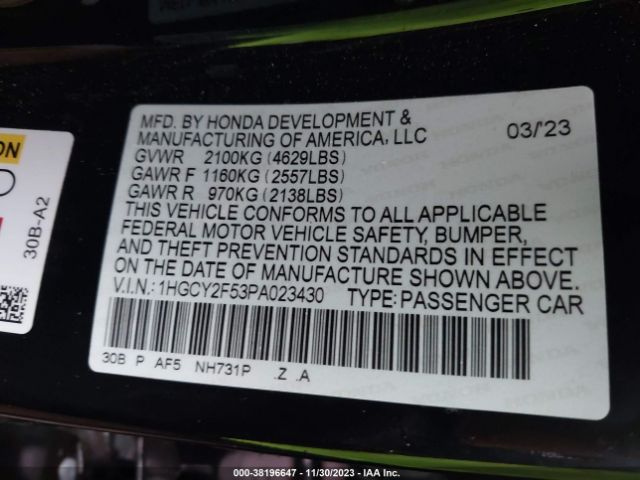 1HGCY2F53PA023430 Honda Accord Hybrid Sport