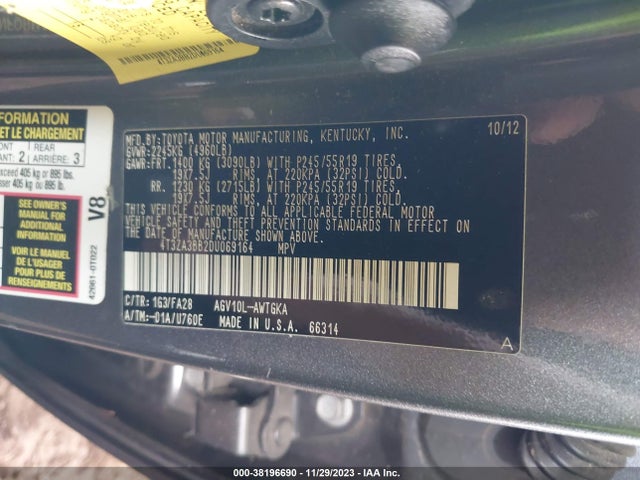 38196690 :رقم المزاد ، 4T3ZA3BB2DU069164 vin ، 2013 Toyota Venza Le مزاد بيع