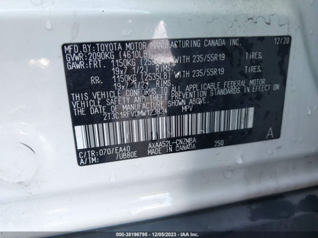 2T3C1RFV0MW123834 Toyota Rav4 Xle Premium