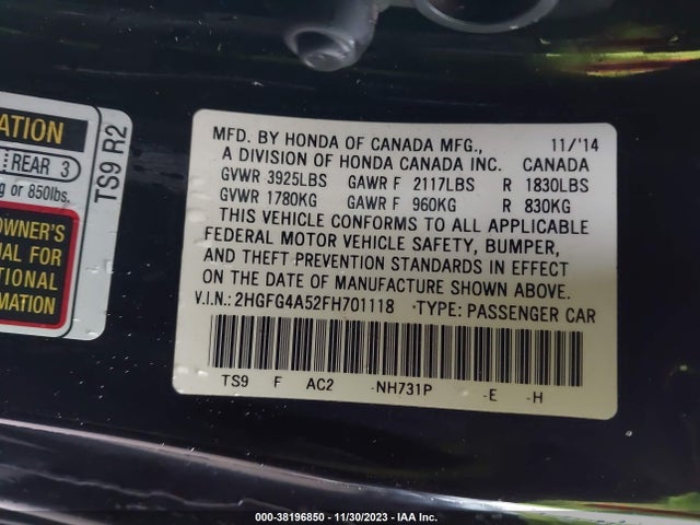 Honda k24z7 2015 2HGFG4A52FH701118 Image 26