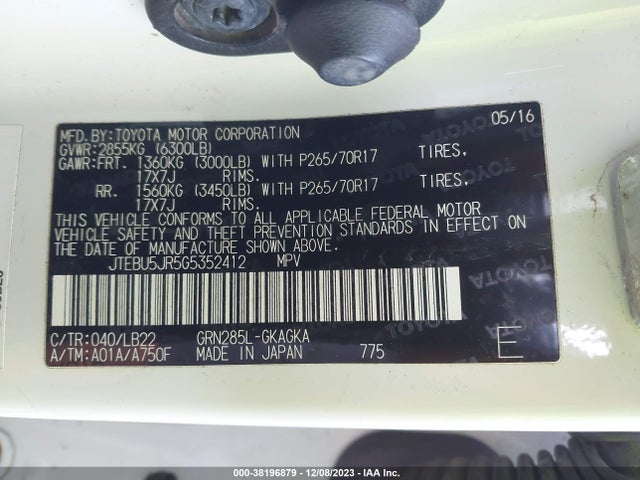 Toyota 4runner Sr5 Premium 2016 JTEBU5JR5G5352412 Image 9