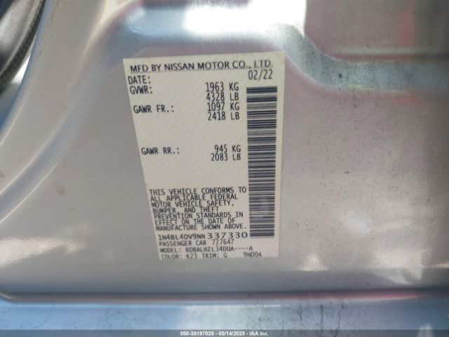 1N4BL4DV9NN337330 Nissan Altima Sv Fwd