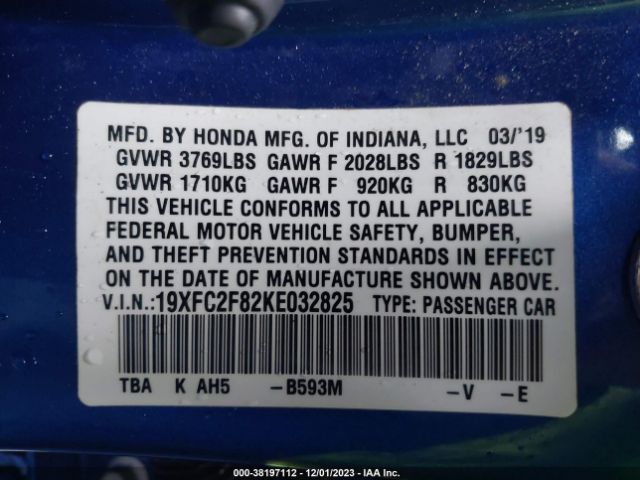 19XFC2F82KE032825 Honda Civic Sport