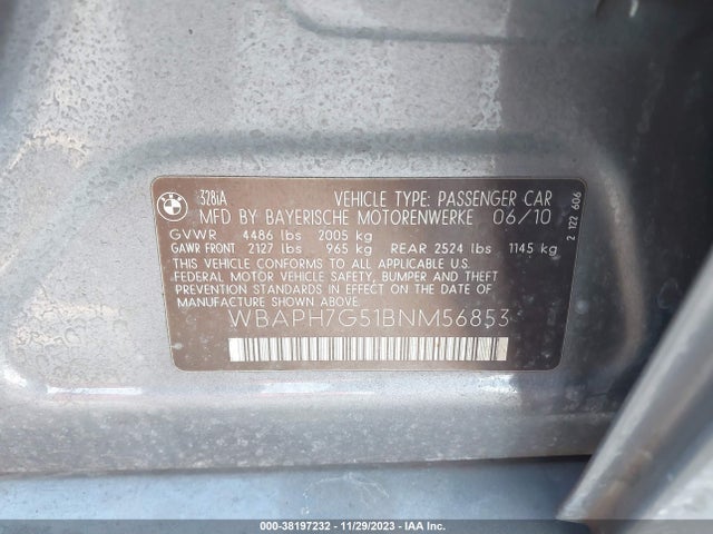 2011 BMW 328I VIN: WBAPH7G51BNM56853