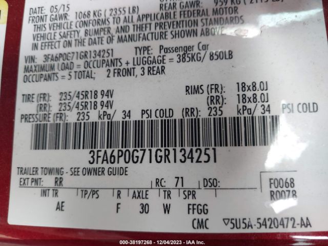 3FA6P0G71GR134251 Ford FUSION S