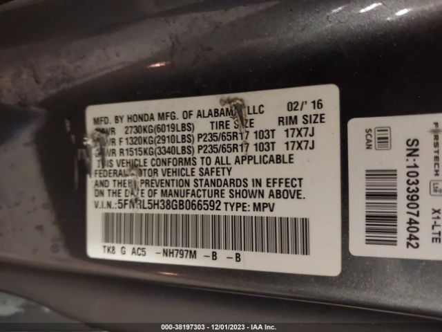 5FNRL5H38GB066592 Honda ODYSSEY SE