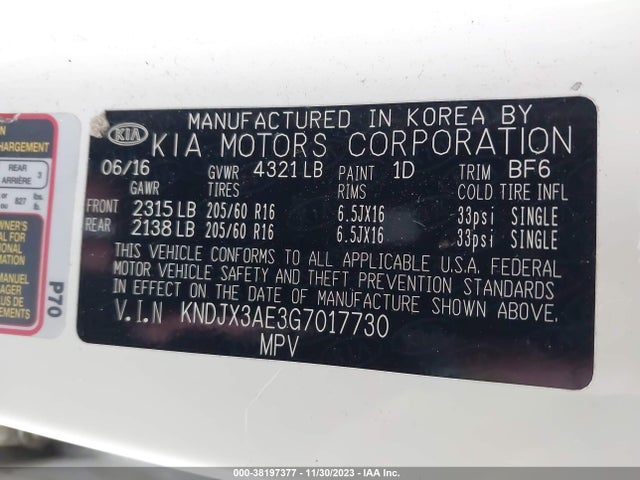 KIA Soul Ev + 2016 KNDJX3AE3G7017730 Image 9