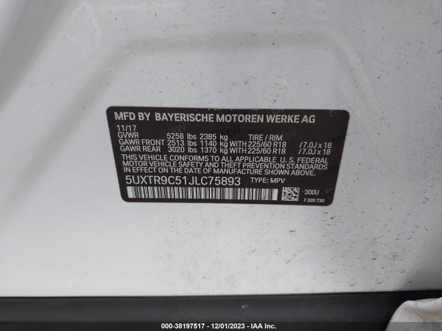 2018 BMW X3 XDRIVE30I VIN: 5UXTR9C51JLC75893
