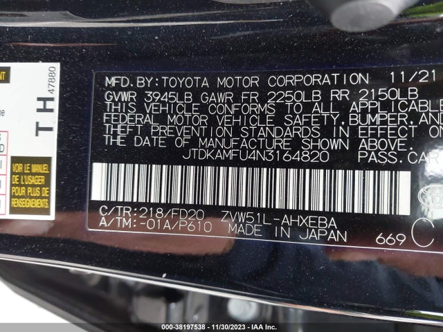 Toyota Prius Le 2022 JTDKAMFU4N3164820 Image 9