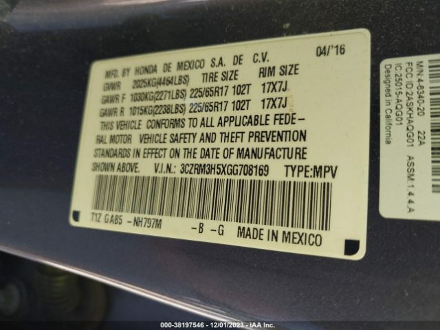 3CZRM3H5XGG708169 Honda CR-V EX