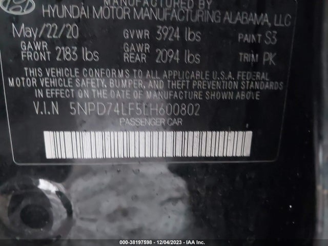Hyundai ELANTRA SE 2020 5NPD74LF5LH600802 Image 9