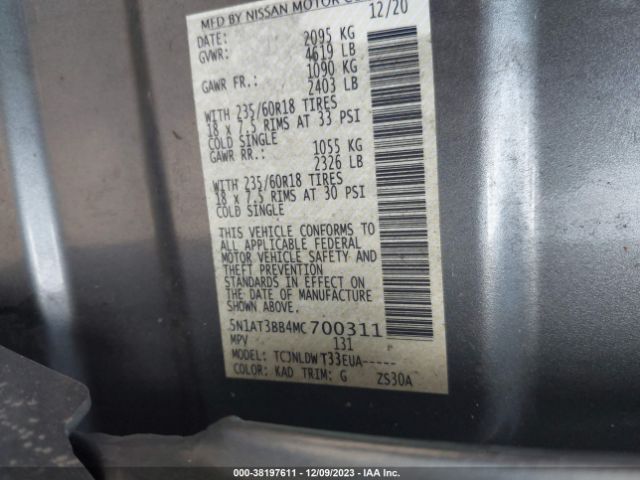 5N1AT3BB4MC700311 Nissan Rogue Sv Intelligent Awd