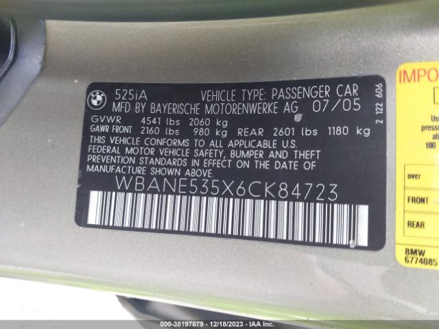 2006 BMW 5 SERIES WBANE535X6CK84723 Photo 8
