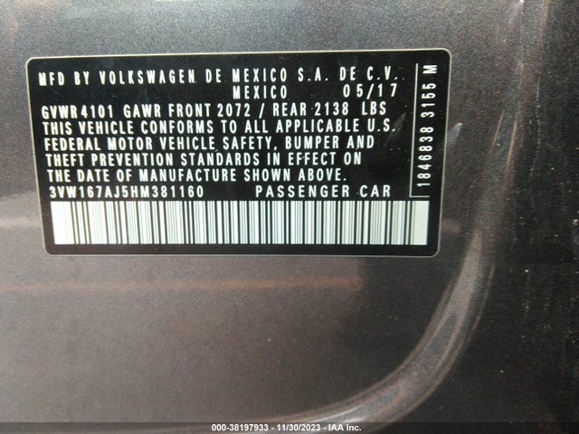 3VW167AJ5HM381160 Volkswagen Jetta 1.4t S